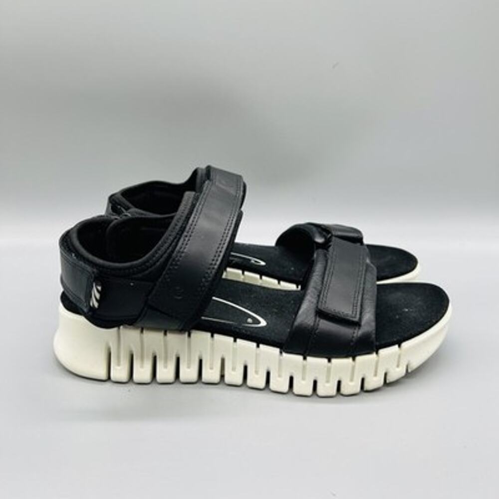 ECCO Sandals Womens 9 Black Leather Strappy Hook & Loop Comfort Sport Shoes